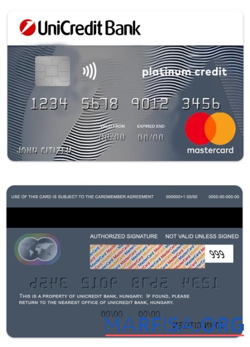 Blank Hungary UniCredit Bank platinum credit mastercard example